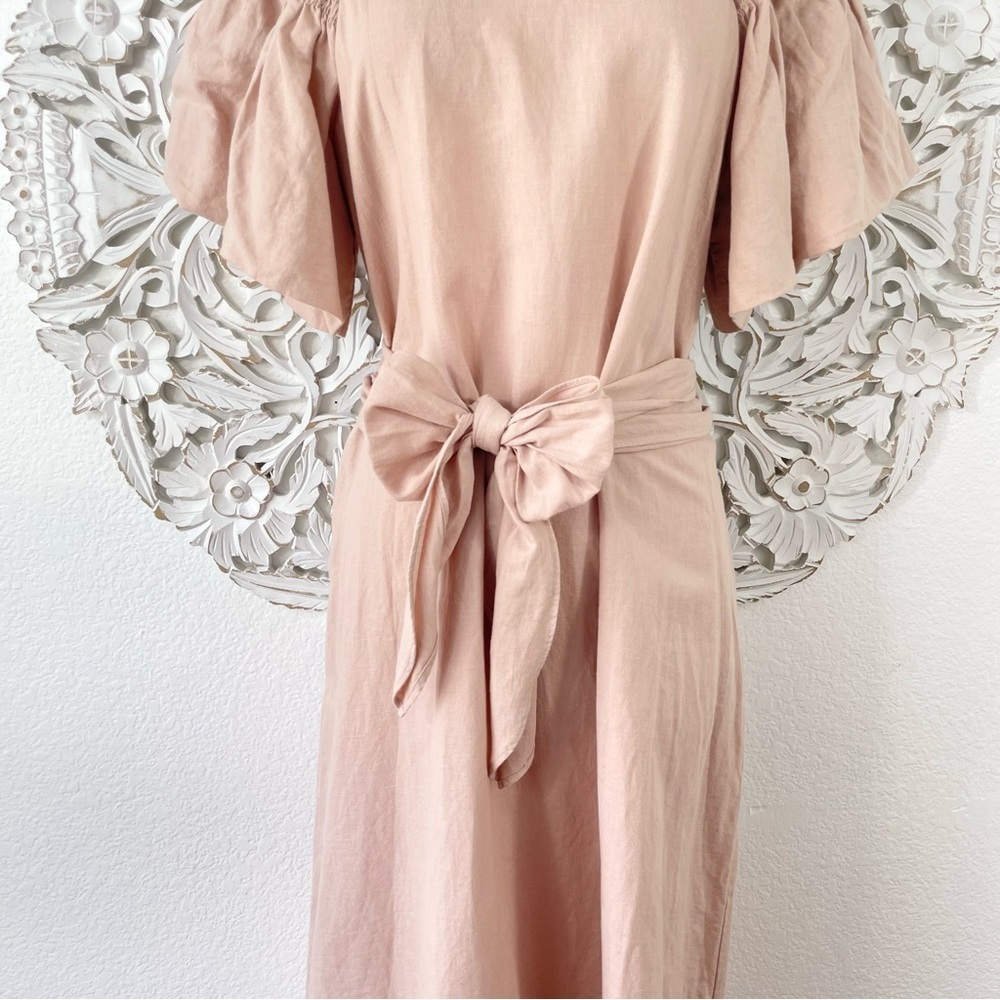 {THE GREAT.} The Smocked Sleeve Sash-Waist Midi Dress, Blush, Size 0, NWT - Picture 3 of 11